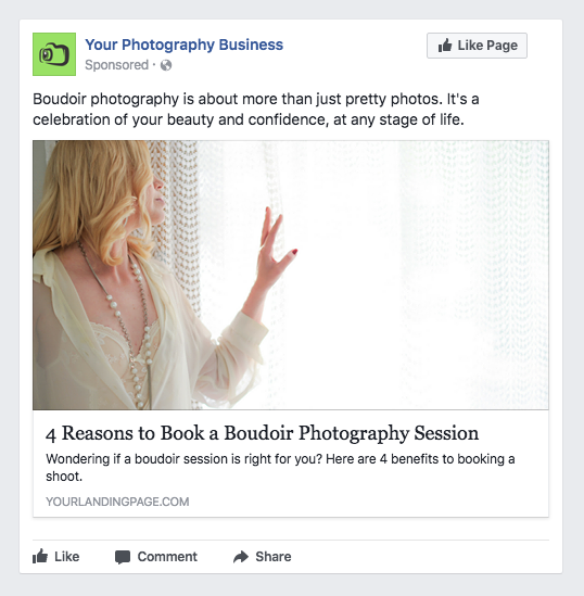 facebook ad template for boudoir photographer