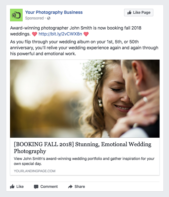 facebook ad template for wedding photography