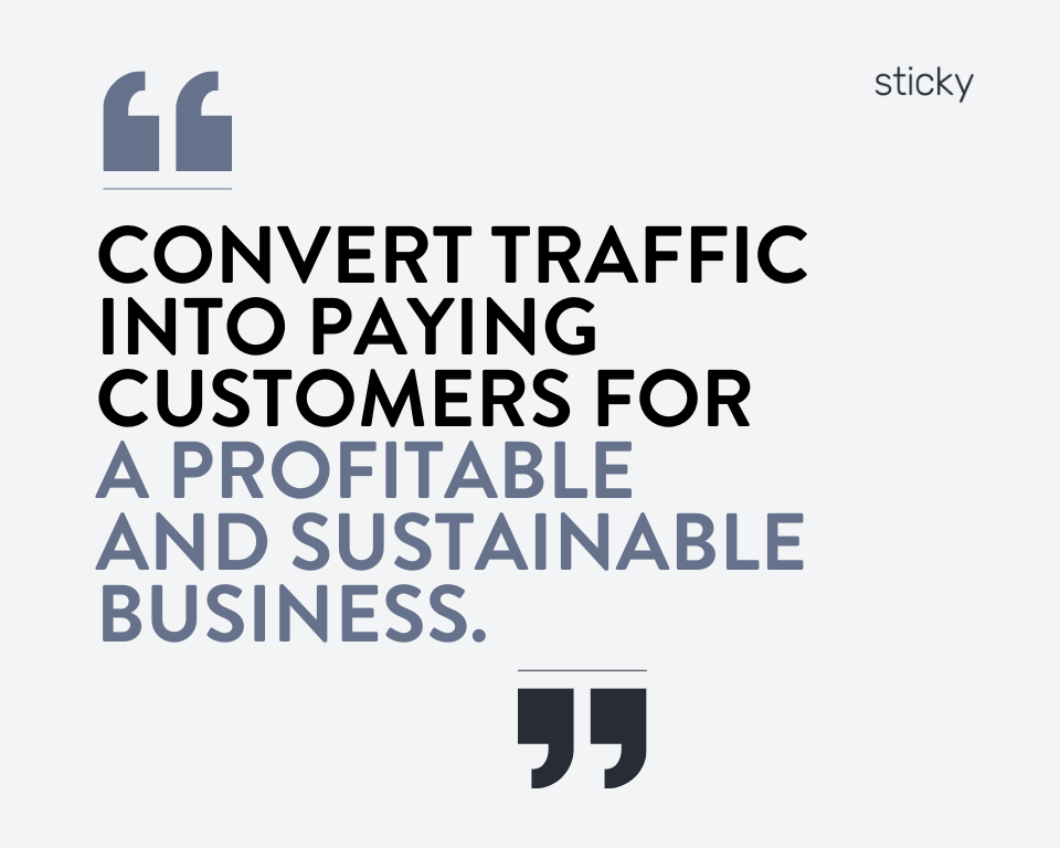 infographic stating convert traffic into paying customers for a profitable and sustainable business